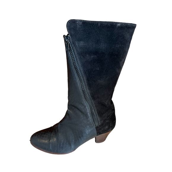 Vintage 80s GOLO Brand Snakeskin & Suede Heeled Boots Black 7.5 - Picture 2 of 13